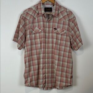 Howler Bros. Men’s Large Plaid Short-Sleeve Button-Down Shirt Snap Red Cream